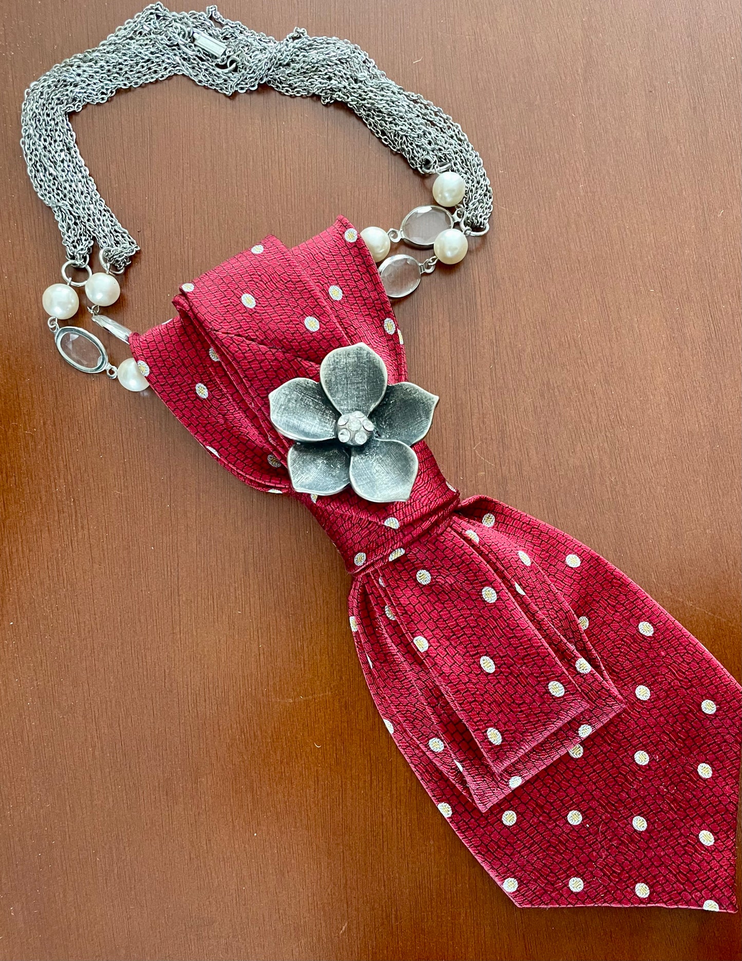 Cherry Red Blossom Necktie Necklace