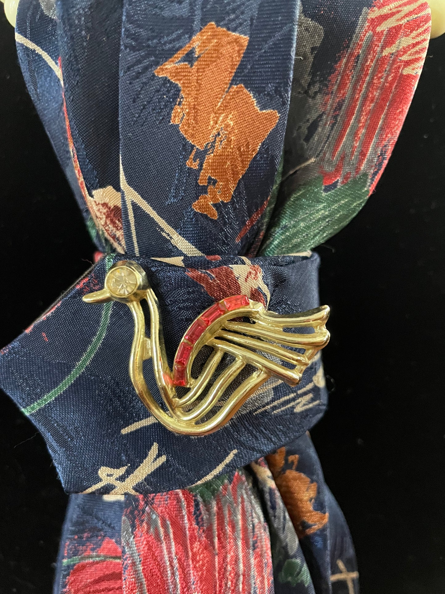 Triple Vintage Swan Necktie Necklace