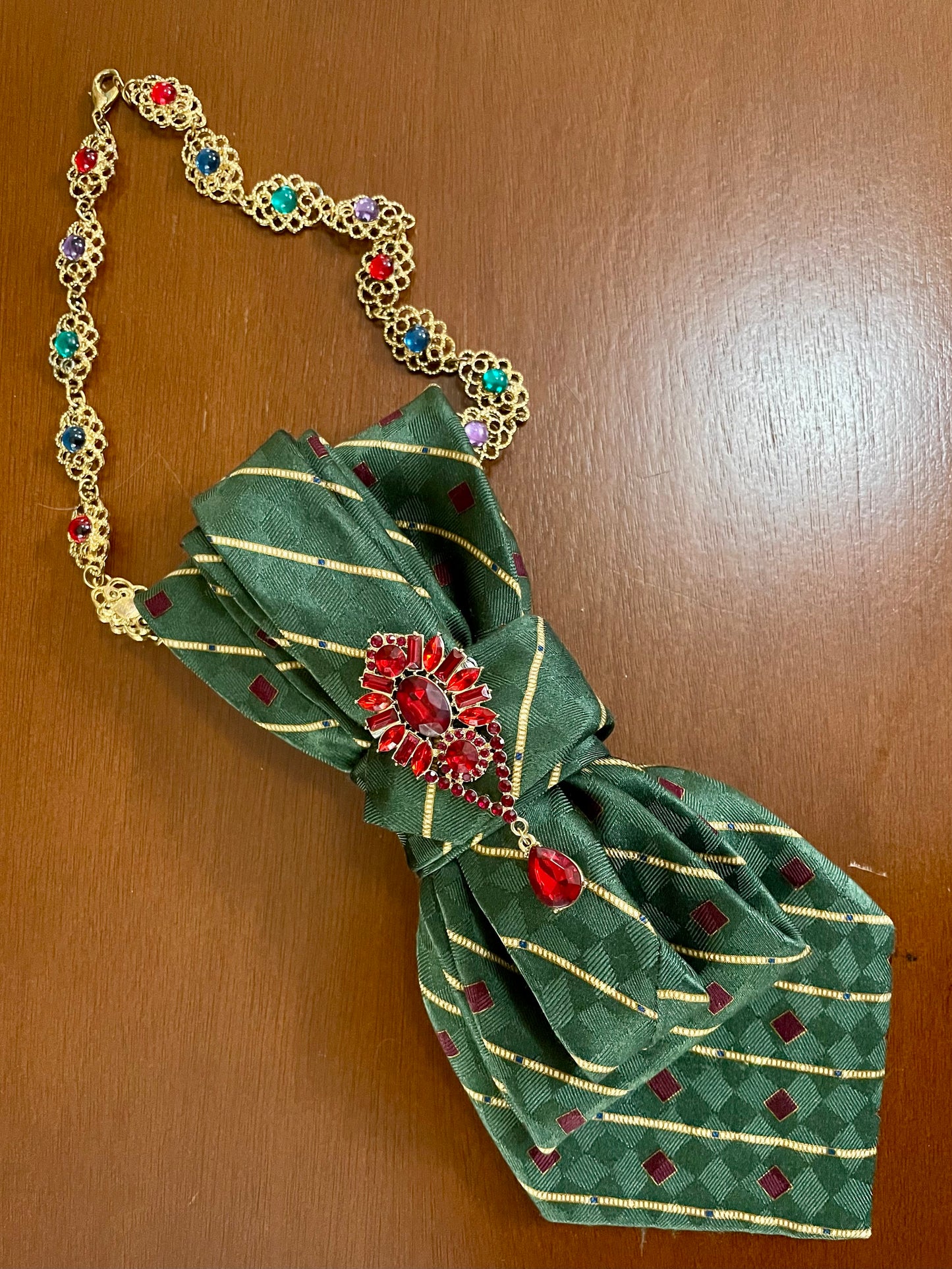 Jeweled Preppy Holiday Necktie Necklace