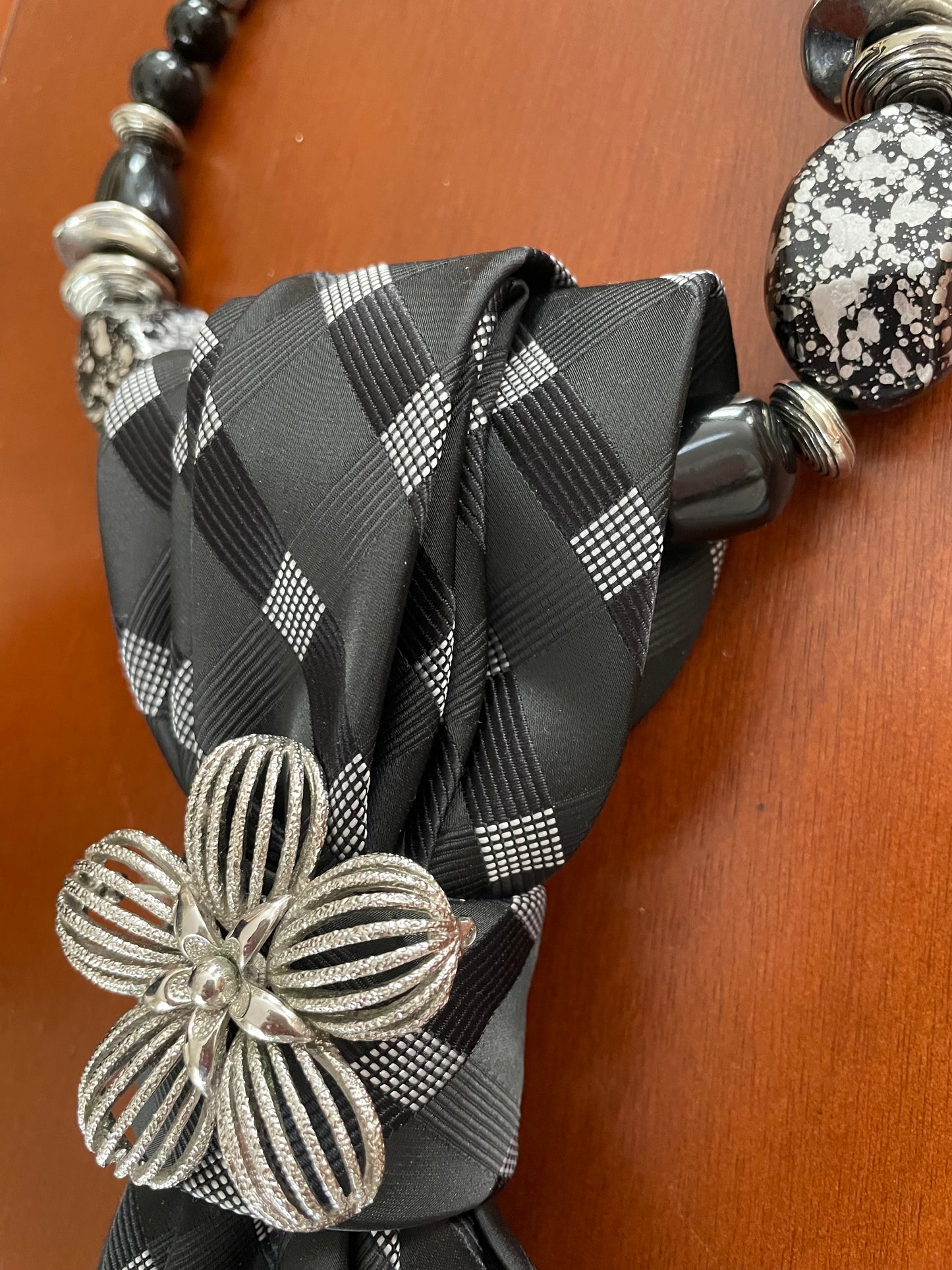 Black & Silver Versatile Vintage necktie necklace