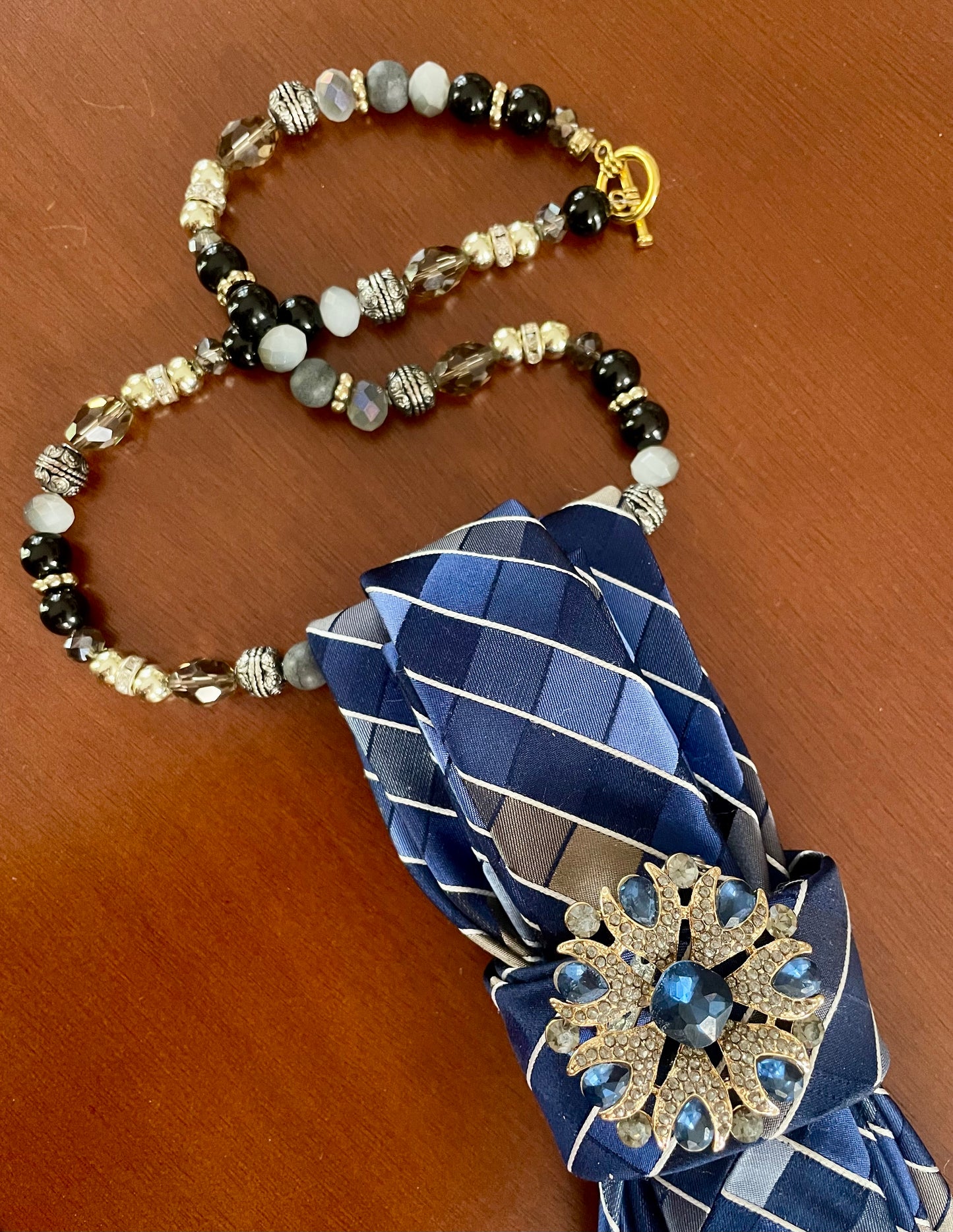Striped Blue Beauty! Necktie Necklace