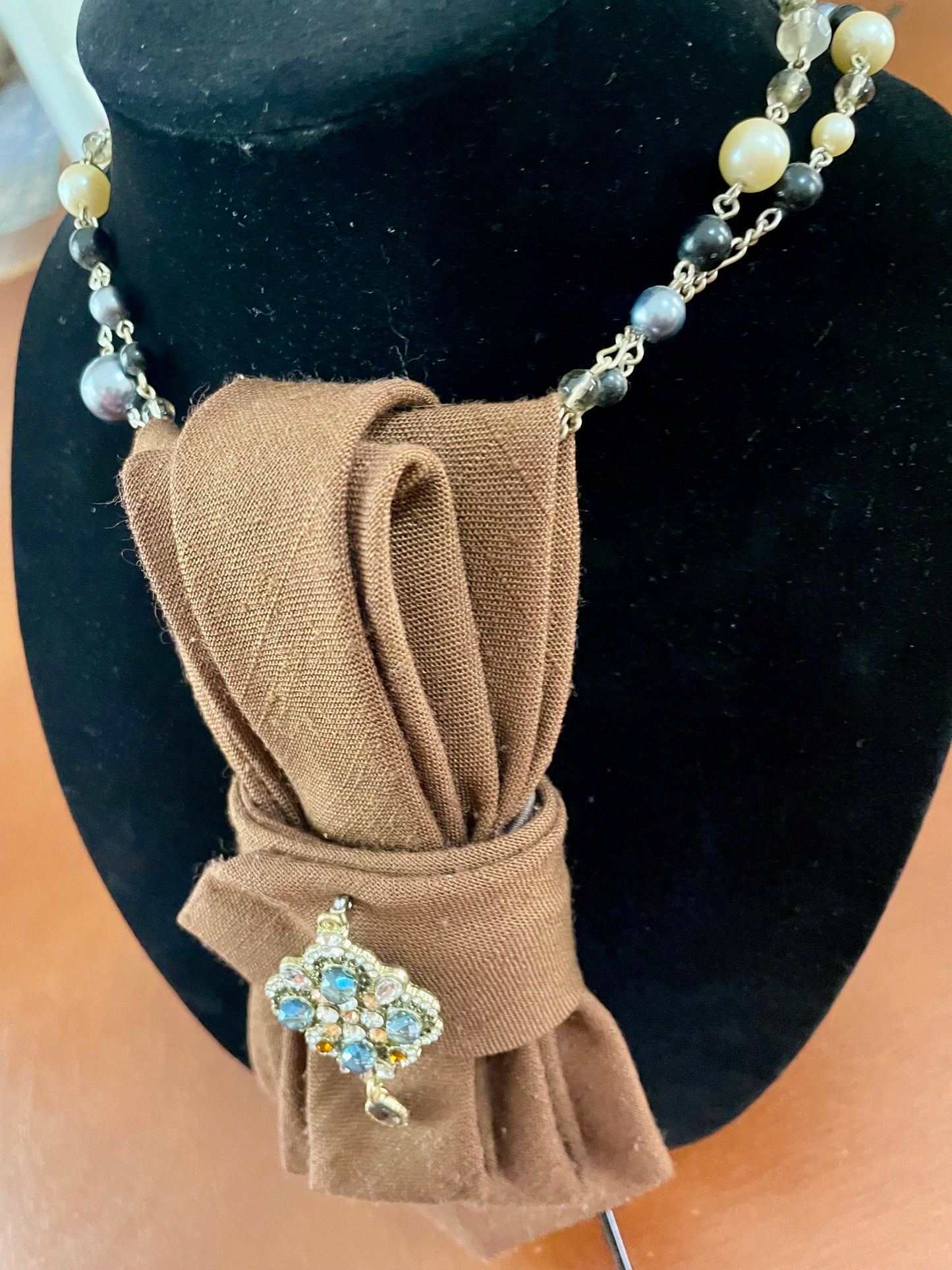 Grey & Brown Beauty Necktie Necklace