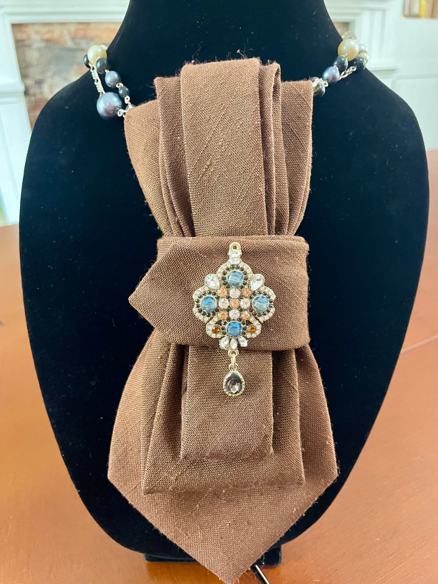 Grey & Brown Beauty Necktie Necklace
