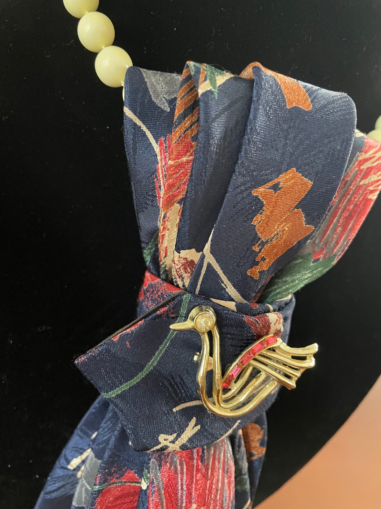 Triple Vintage Swan Necktie Necklace