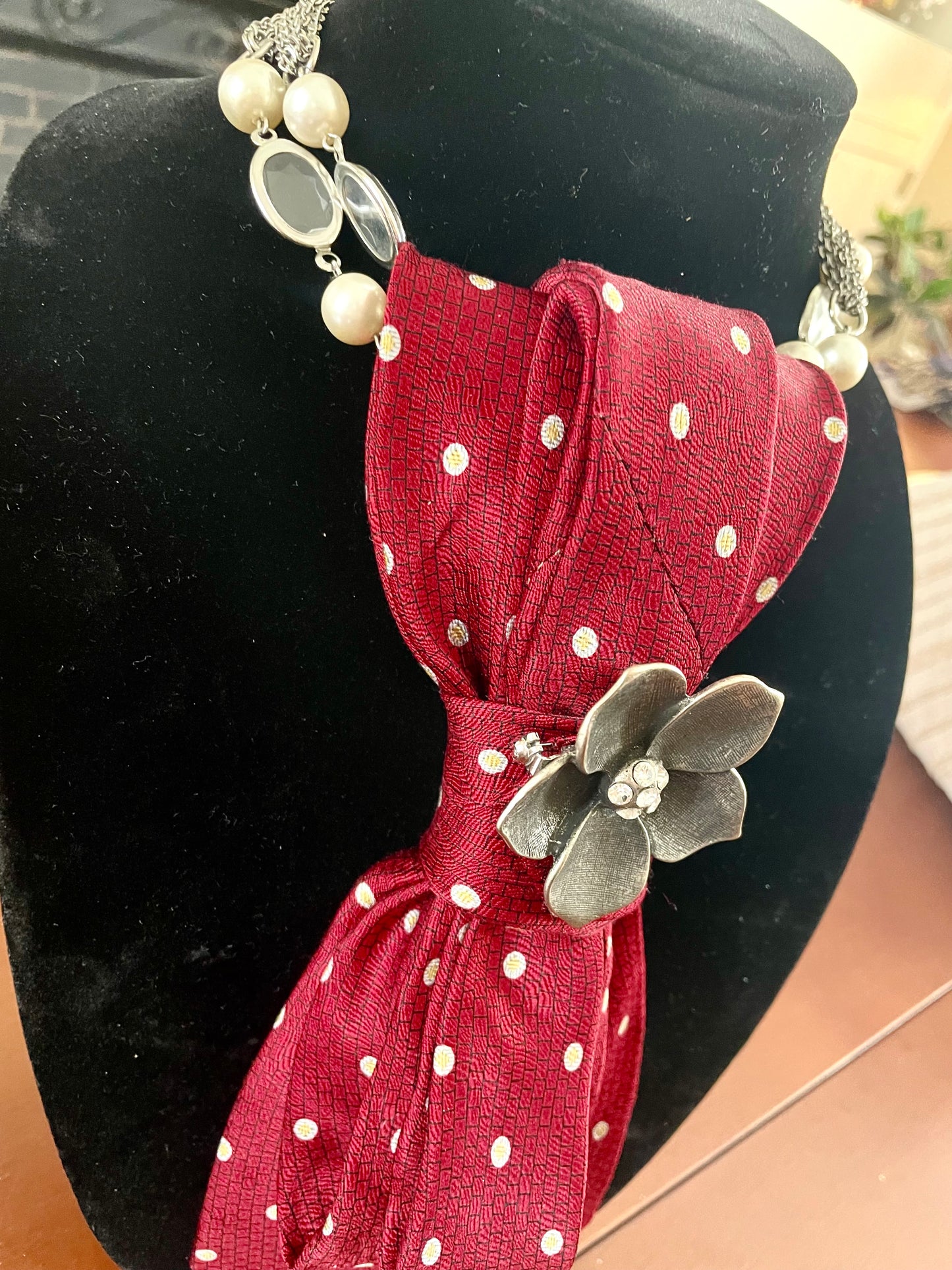 Cherry Red Blossom Necktie Necklace
