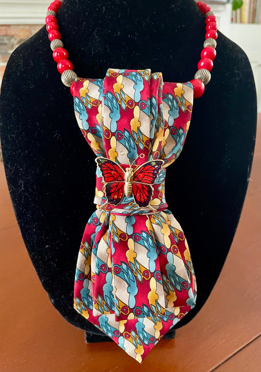 Fiery Red Butterfly necktie necklace