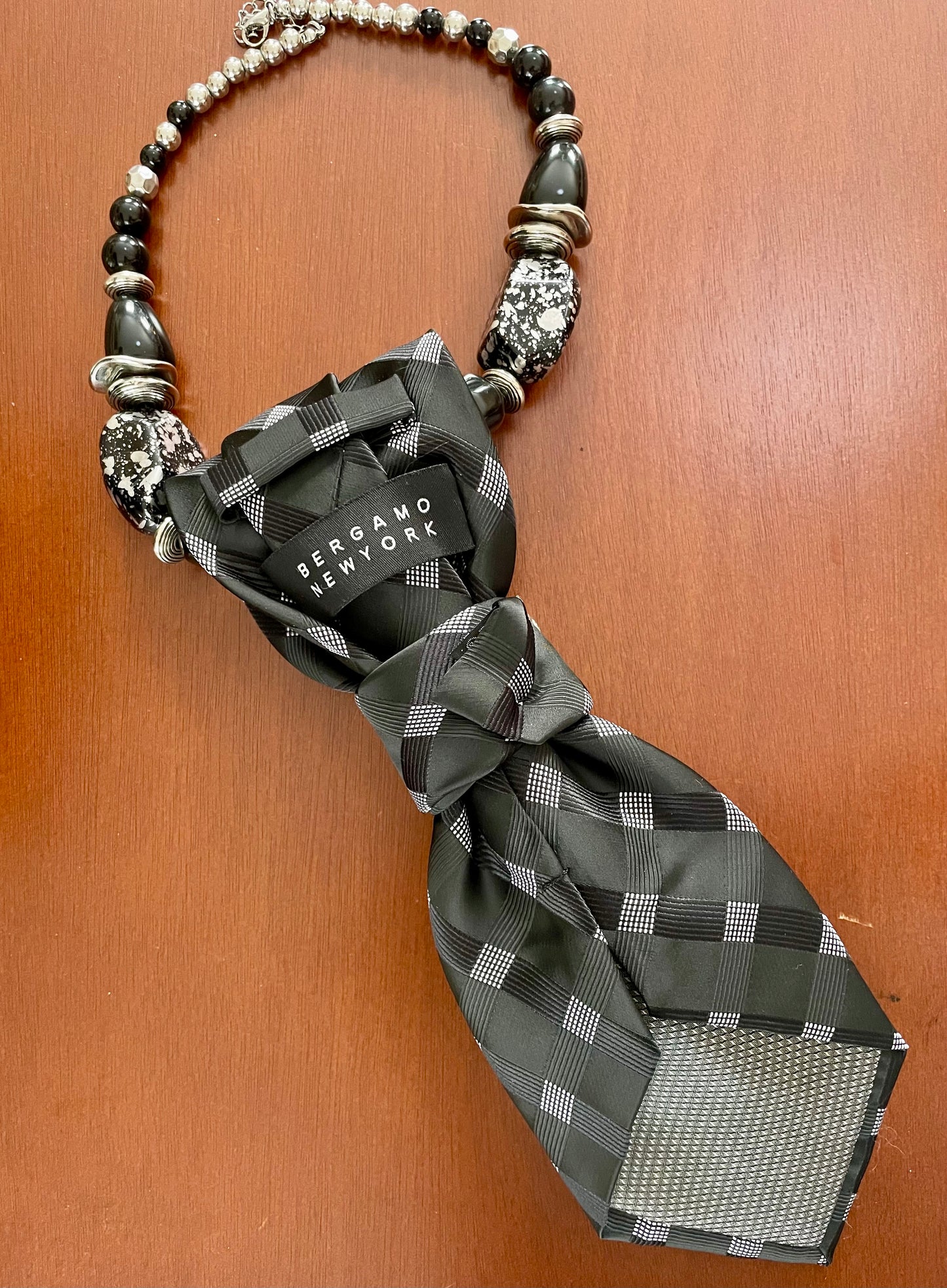 Black & Silver Versatile Vintage necktie necklace