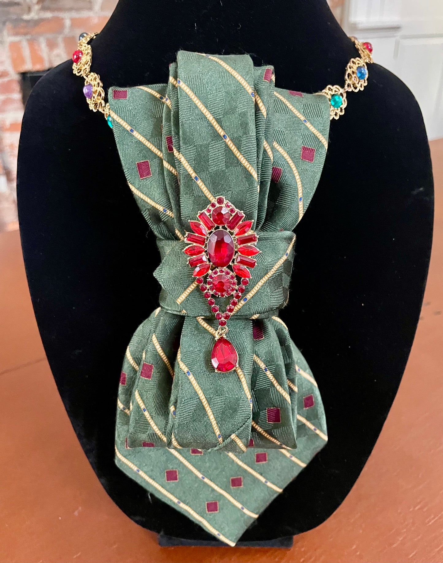 Jeweled Preppy Holiday Necktie Necklace