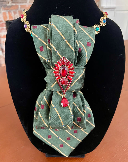 Jeweled Preppy Holiday Necktie Necklace