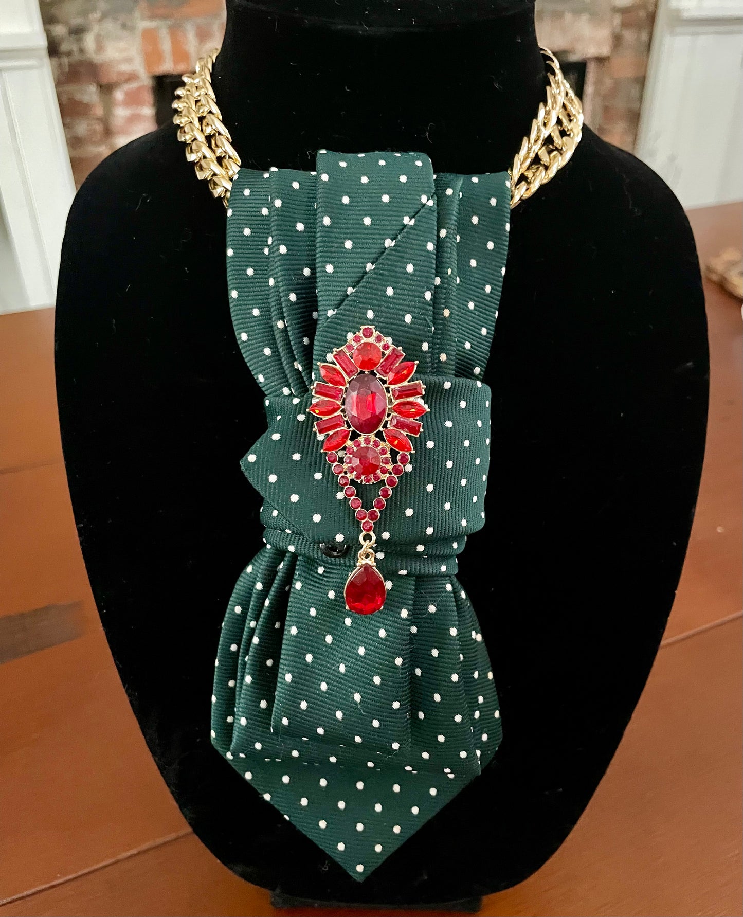 Traditional Glitzy Christmas Necktie Necklace
