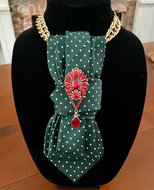 Traditional Glitzy Christmas Necktie Necklace