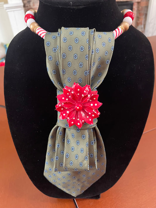 Candy-striped Poinsettia Necktie Necklace