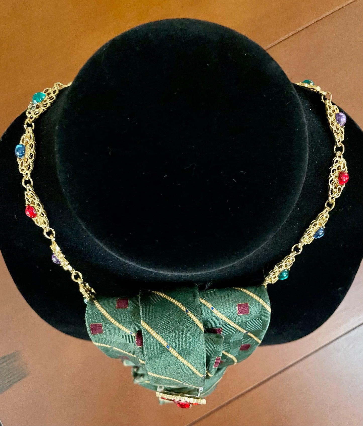 Jeweled Preppy Holiday Necktie Necklace