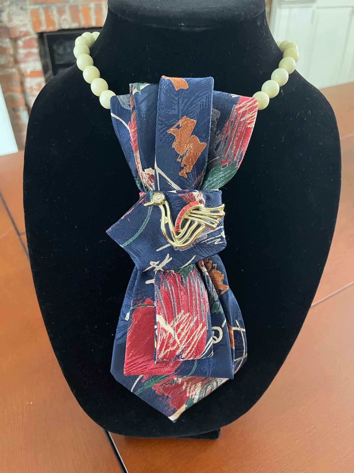 Triple Vintage Swan Necktie Necklace