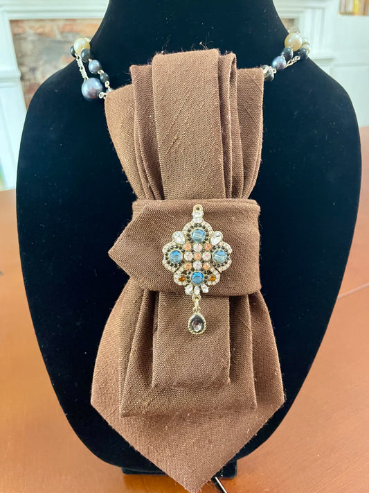 Grey & Brown Beauty Necktie Necklace
