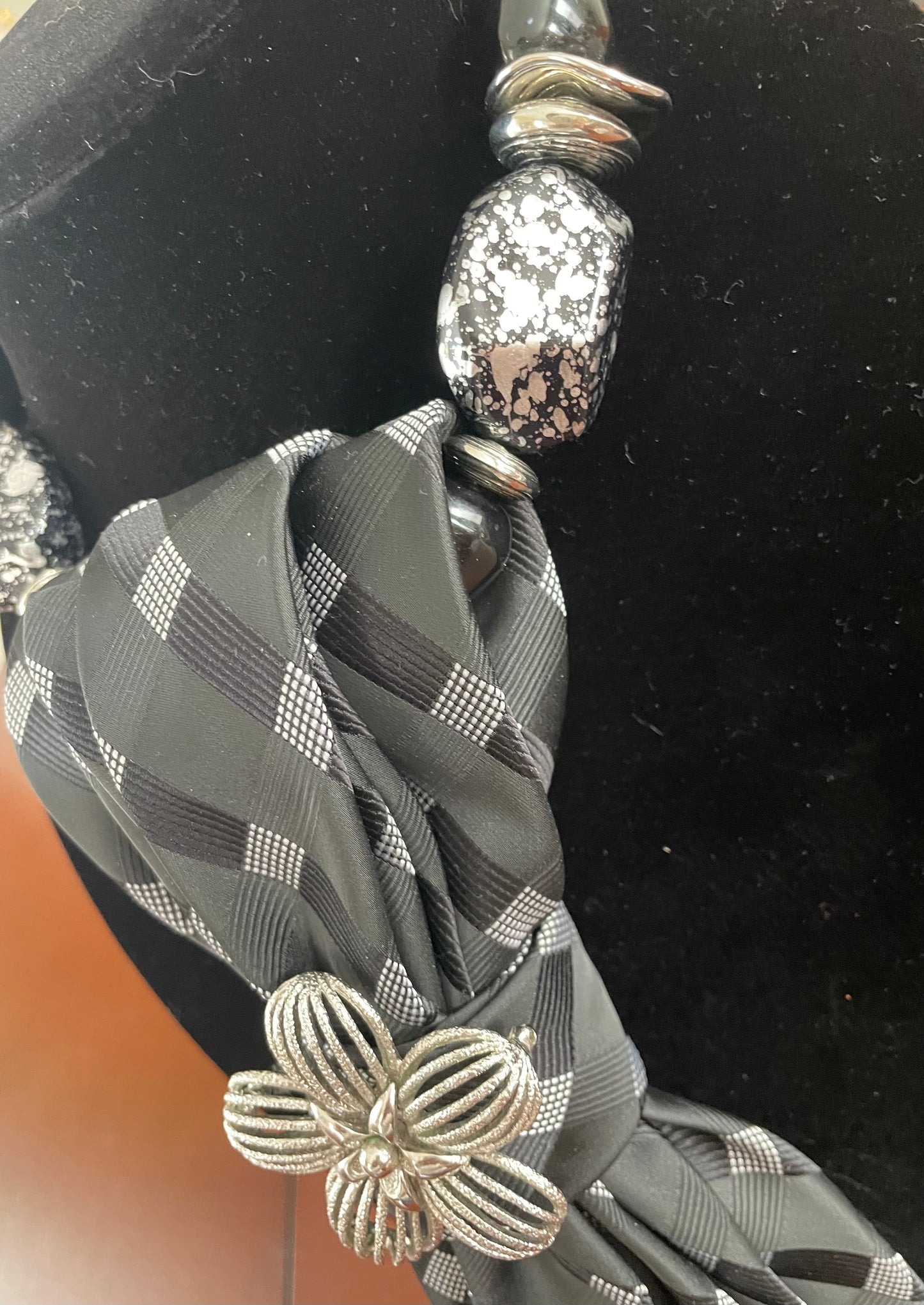 Black & Silver Versatile Vintage necktie necklace