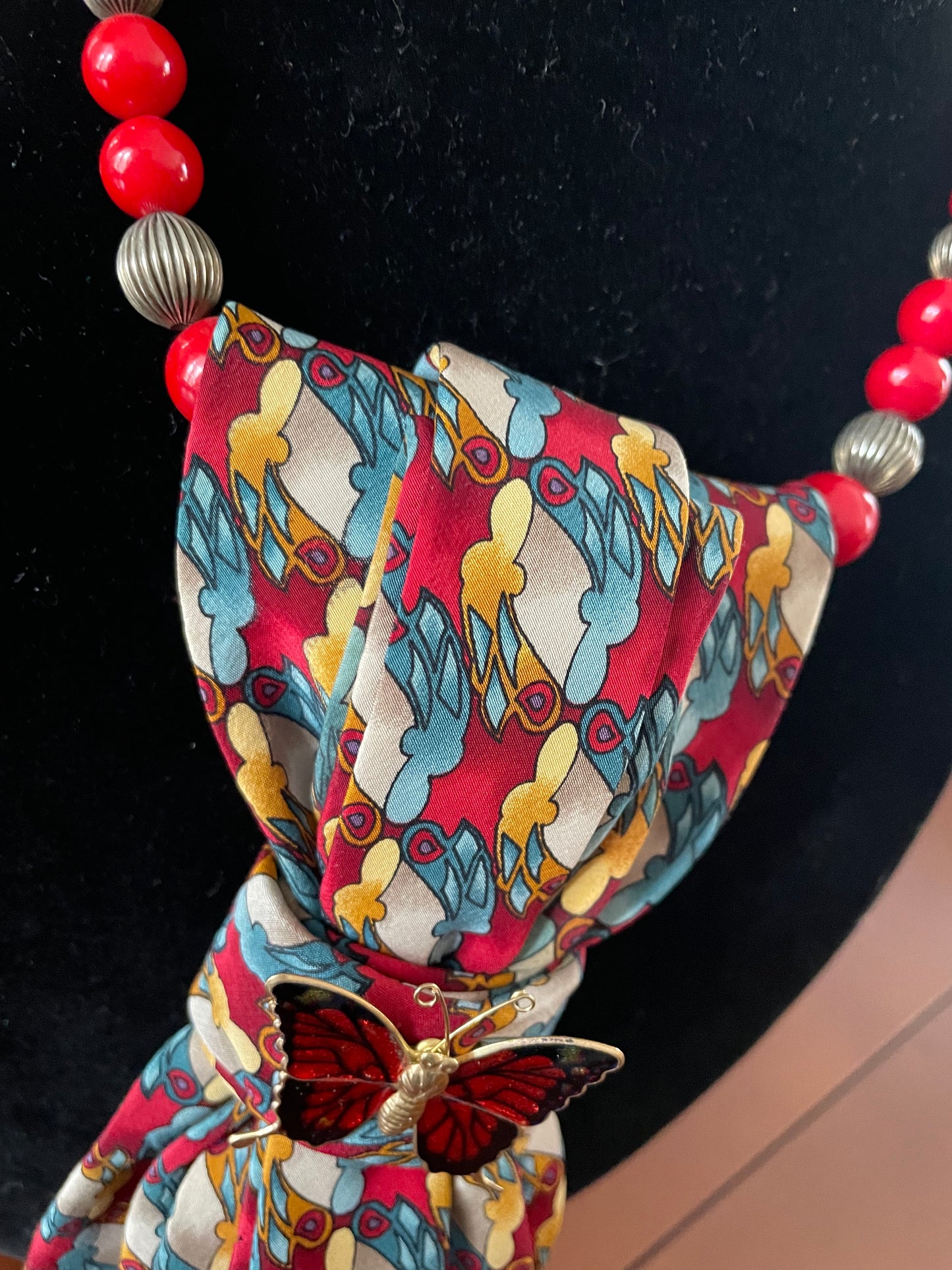 Fiery Red Butterfly necktie necklace