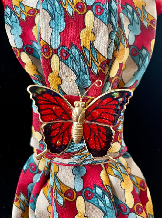 Fiery Red Butterfly necktie necklace
