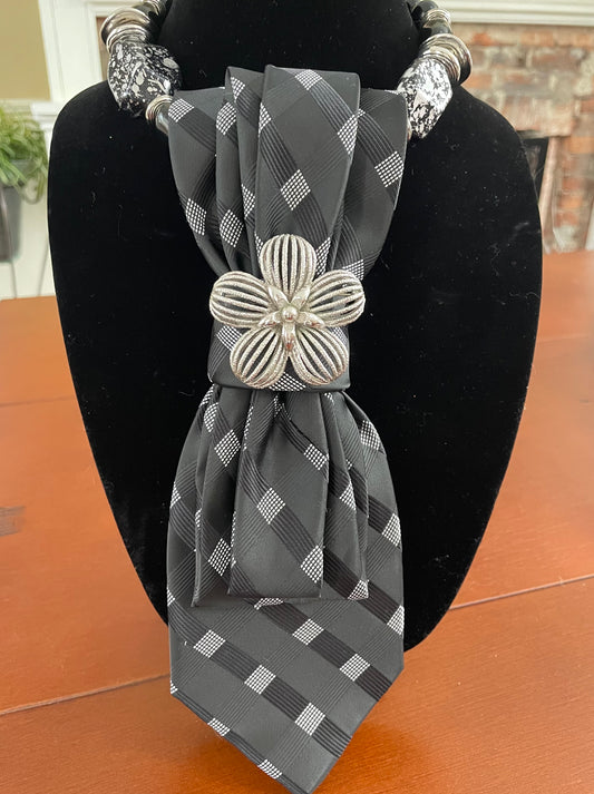 Black & Silver Versatile Vintage necktie necklace