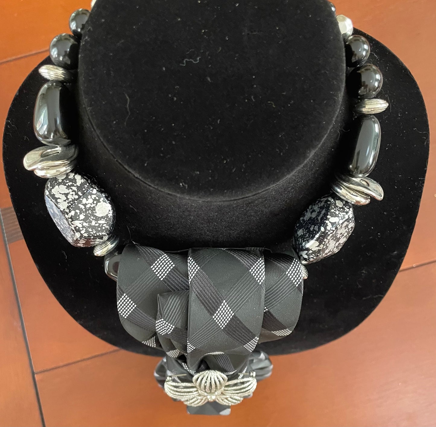 Black & Silver Versatile Vintage necktie necklace