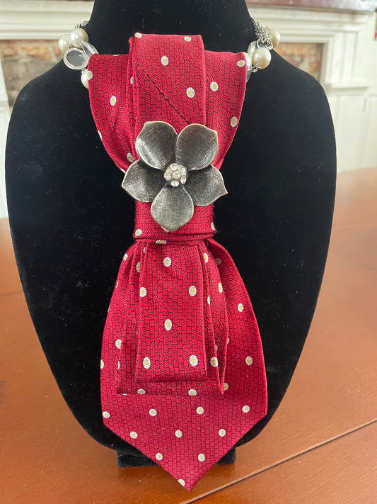 Cherry Red Blossom Necktie Necklace